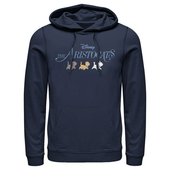Men's Aristocats Kitten Strut Movie Logo Pull Over Hoodie Navy Blue Medium