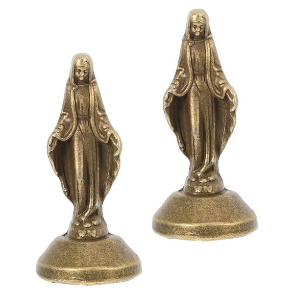 Worgeous 2pcs Brass Virgin Mary Statue Miniature Religious Figure Catholic Figurines Decoration For Church Home Altar Or Prayer Space