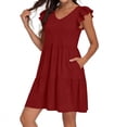thumbnail image 1 of Uootdi Robes d'Été pour Femmes à Col en V, Manches à Volants, Ourlet à Volants, Robes Douces et Confortables, Coupe Décontractée, Mini Robes, Tenue de Vacances, Cadeau, 1 of 6
