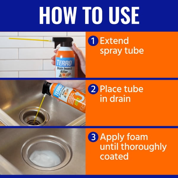 TERRO Drain Insect Killer - Drain Fly Killer - Foam Drain Treatment - Drain Treatment for Drain Flies, Fruit Flies, House Flies, and Roaches