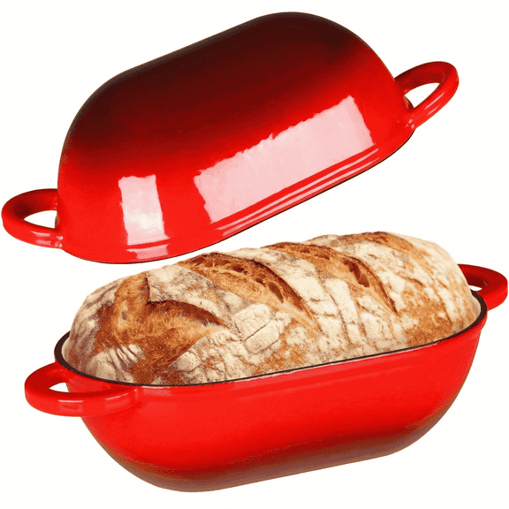 LIFERUN 2.5qt Enameled Cast Iron Dutch Oven for Sourdough Bread Baking, Bread Dutch Oven Pot with Lid, Non-Stick, Easy Clean, Red