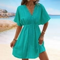 thumbnail image 2 of QIPOPIQ Robe Midi à Col en V pour Femme, Cache-Maillot, Manches Courtes, Dentelle, Été, Tenue de Plage, Décontractée, Cache-Maillots, Liquidation, 2 of 5