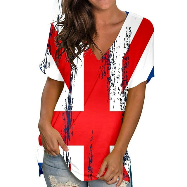 Débardeurs Grande Taille pour Femmes Col Rond Imprimé T-Shirts Manches Courtes Blouse Ample Col en V T-Shirt Femmes en Solde
