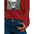 thumbnail image 4 of DYMADE Women Halloween Skull Print V-neck Splice Perspective Striped Long Sleeve T-shirt, 4 of 4
