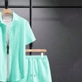 thumbnail image 5 of BLTIBY Mens 2 Pieces Outfits Texture Short Sleeve Button Down Lapel Shirts and Drawstring Shorts Tracksuit Beach Sets with Pockets Mint Green S, 5 of 8