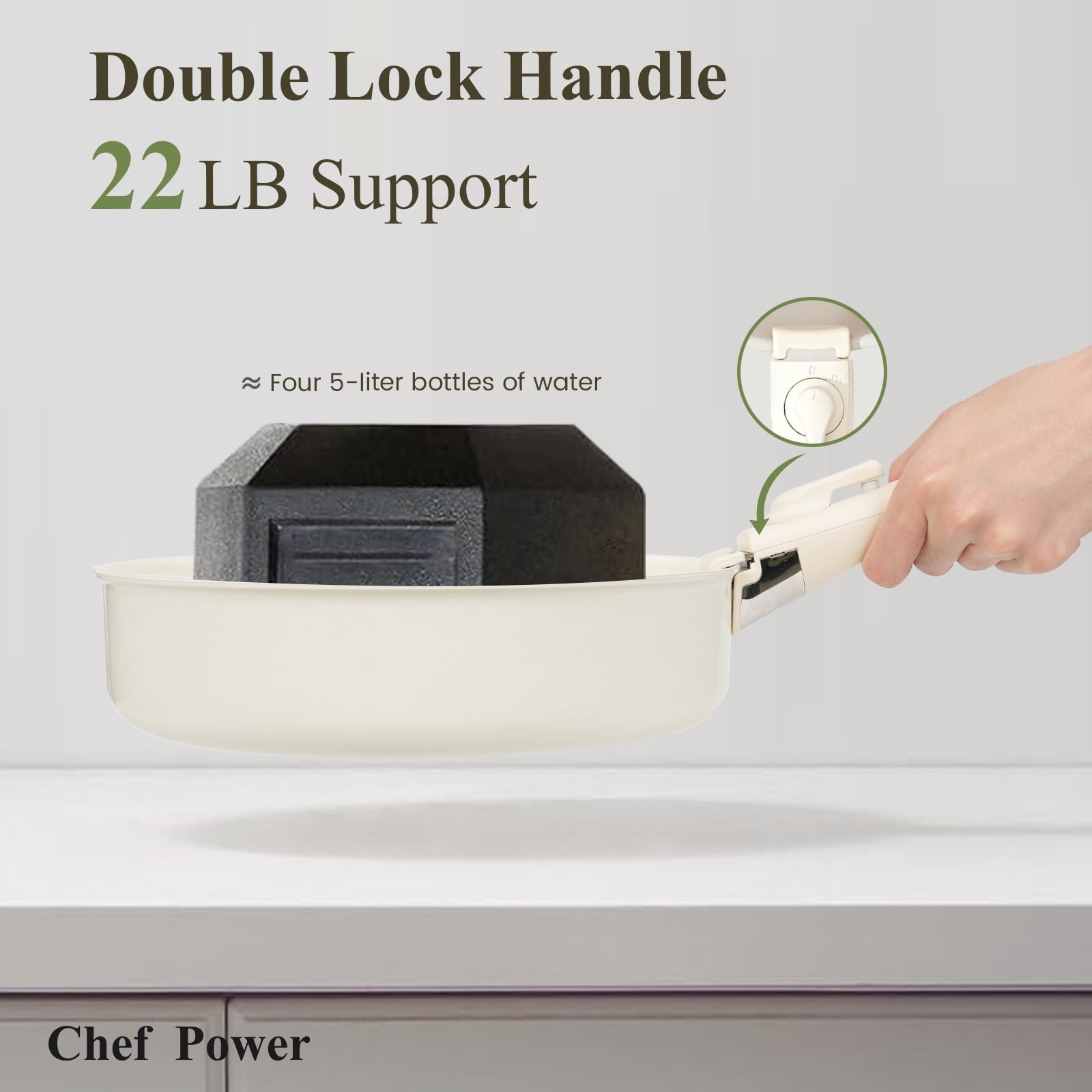 Chef Power 5pcs Pots and Pans Set, Nonstick Cookware Set, Ceramic Pan, Detachable Handle, RV Cookware Set, Induction Pan, Dishwasher, Oven Safe, Cream White