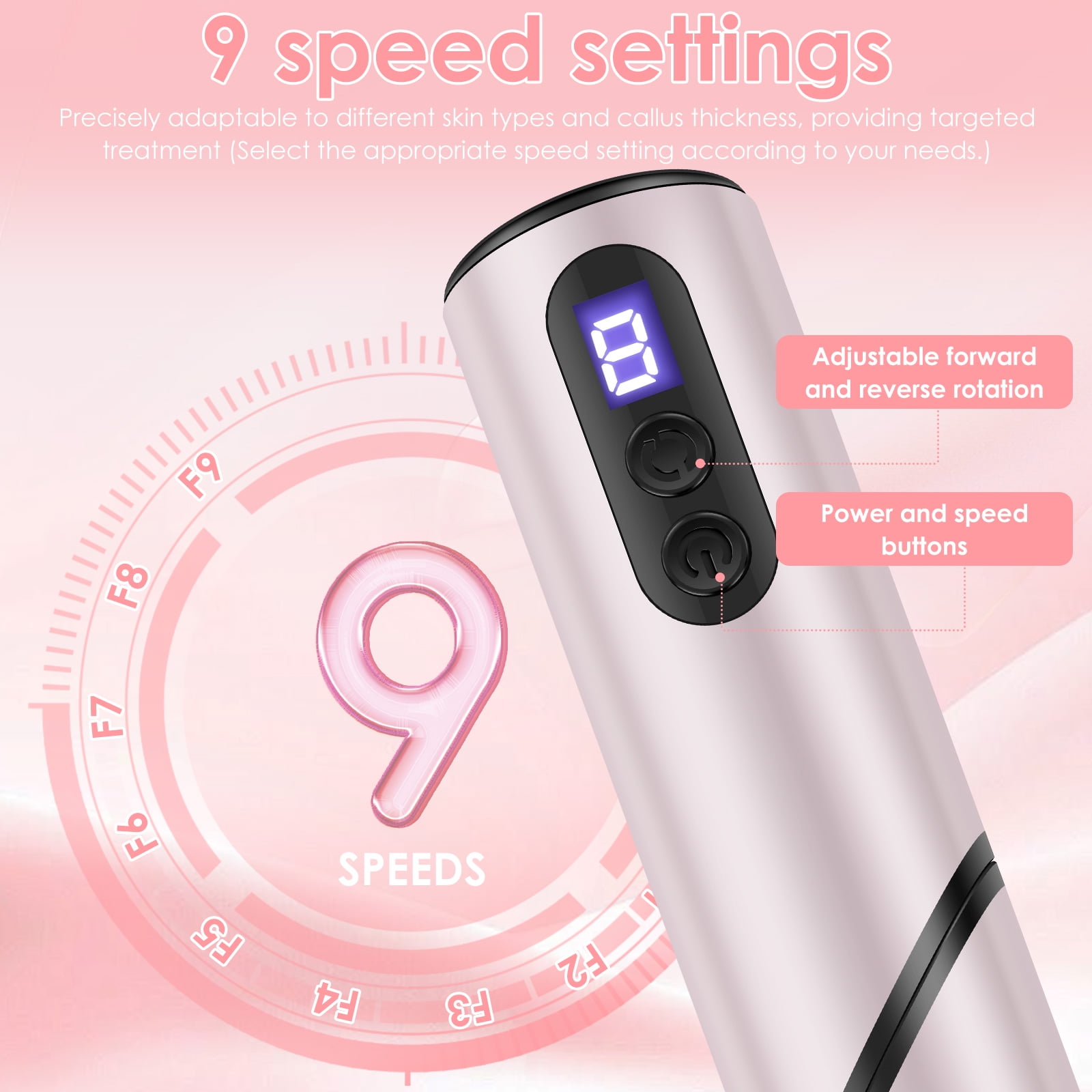 Threns Electric Callus Remover with Foldable Adjustable 9 Speed Professional Pedicure Device Versatile Foot Callus Remover with Interchangeable Grinding Head for Dead Hard Skin