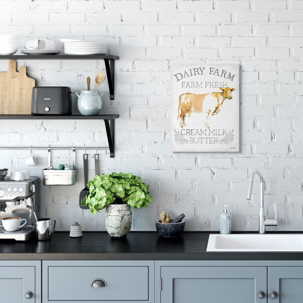 Stupell Home Décor Country Cow Dairy Farm Sign Watercolor Style Canvas Wall Art Design by Avery Tillmon