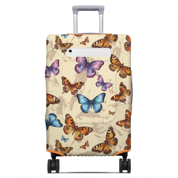 Butterfly and Monarch Orange Pattern Luggage Cover,Stretch Suitcase Dust Cover with Front Storage Pocket, High Elasticity Gift Ideas for Students Professionals,S