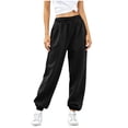 thumbnail image 5 of Jovrlynd Womens Black Sweatpants Elastic High Waisted Baggy Pull On Joggers Casual Workout Athletic Pants 3XL, 5 of 9
