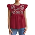 thumbnail image 2 of Kelon Blouses for Women Cap Sleeve Shirts Cowl Neck Ethnic Embroidered T-Shirt Summer Fashion Clothing, S, 2 of 5