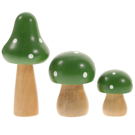 WHAMVOX 3 Pcs Artificial Mushroom Wooden Sculpture Micro Landscape Desk Decoration for Home Office (Green)