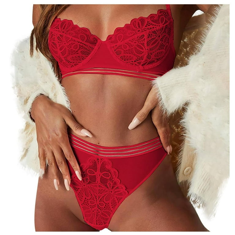 Red Net Bra & Panty Lingerie Set : : Fashion