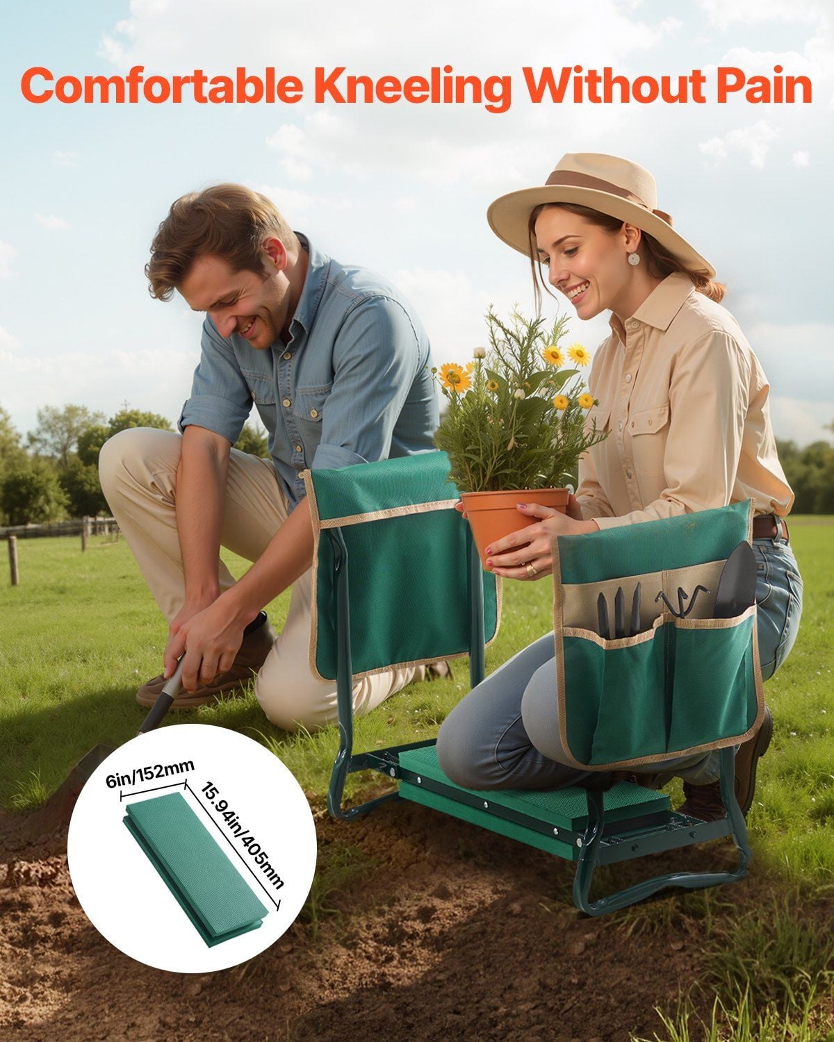 Dual-Use Garden Kneeler and Seat - 6" EVA Pad Folding Stool for Comfortable Gardening