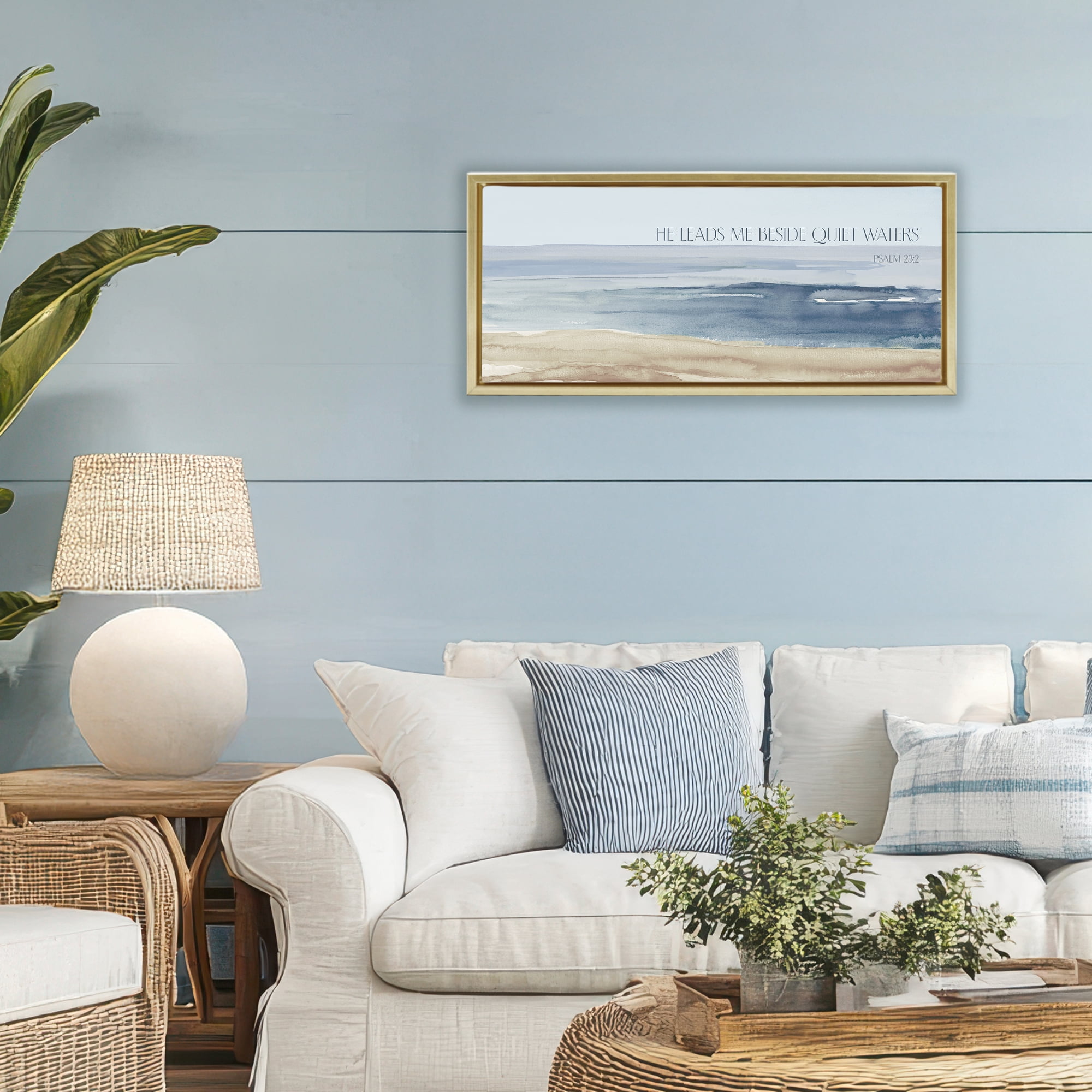Stupell Industries He Leads Me Quiet Waters Gold Framed Floater Canvas Wall Art, design by Lanie Loreth