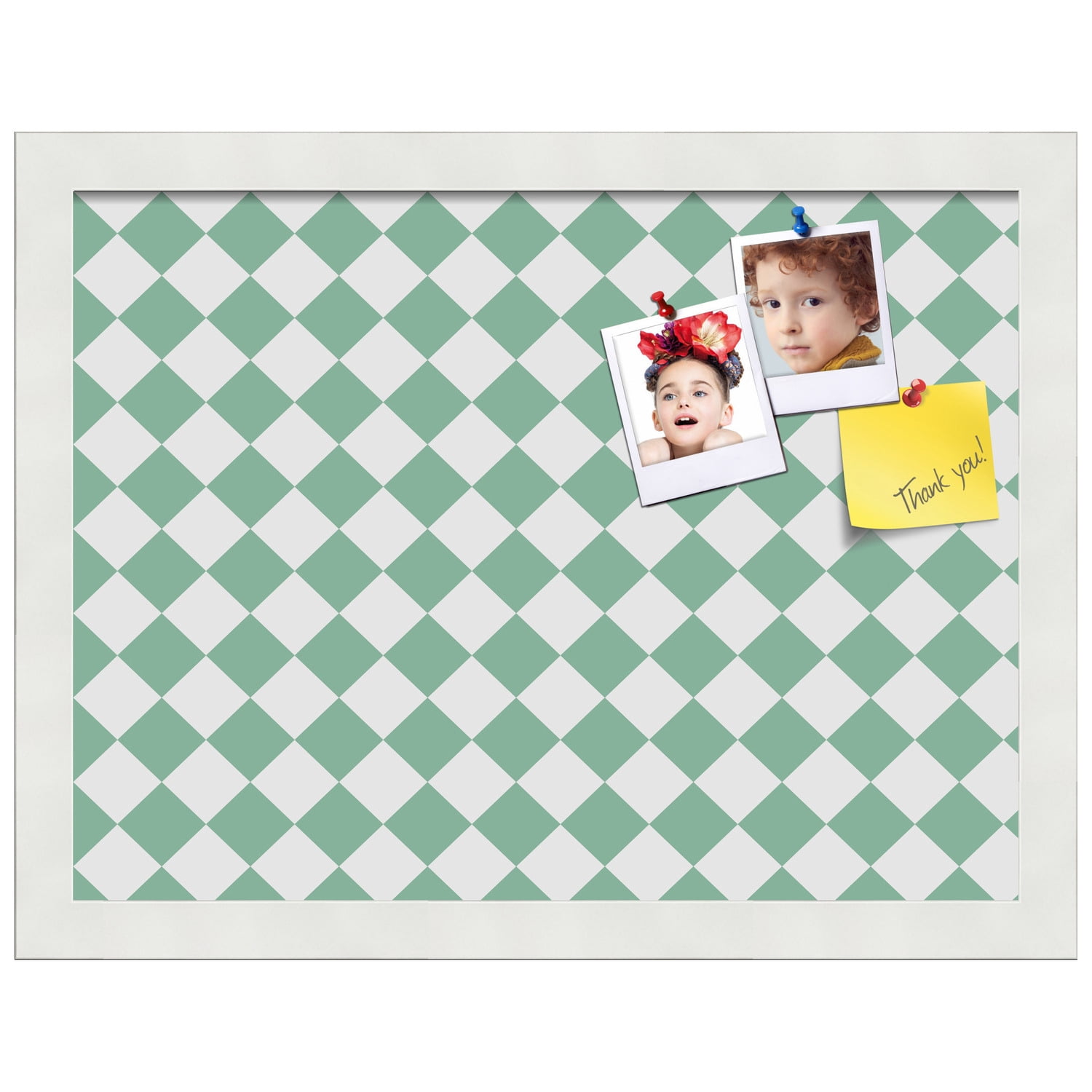 PinPix 16x12 Custom Cork Bulletin Board Green - White Diamond Poster Board Has a Fabric Style Canvas Finish, Framed in Green - White Diamond, by ArtToFrames (PinPix-330)