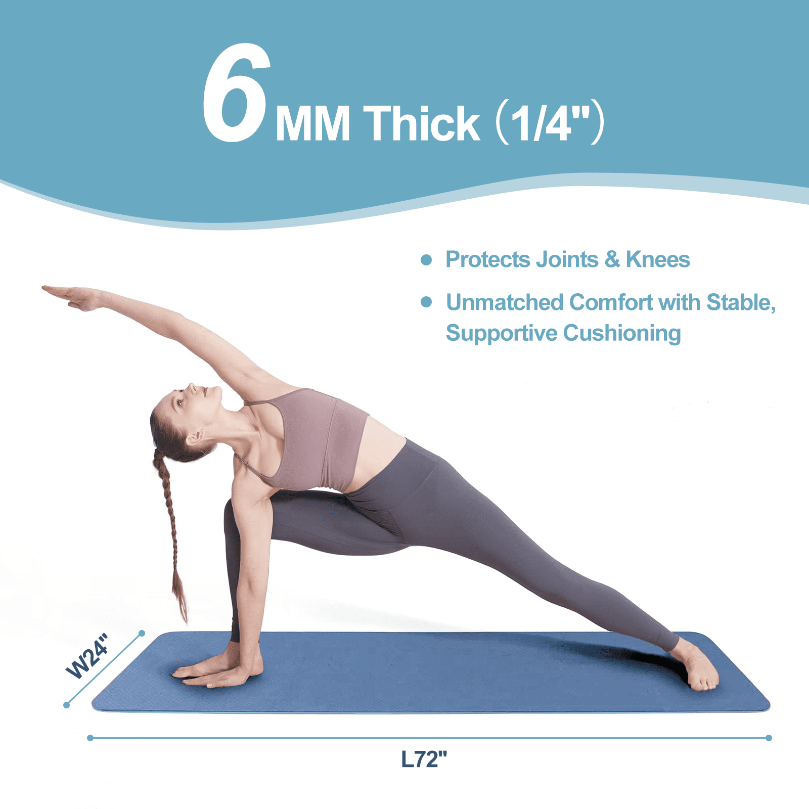 Cshidworld Yoga Mat, 6mm Thick Eco-Friendly TPE Exercise Mat with Carrying Strap and Storage Bag, Non-Slip Workout Mat for Yoga, Gym and Floor Exercises, 72" x 24"