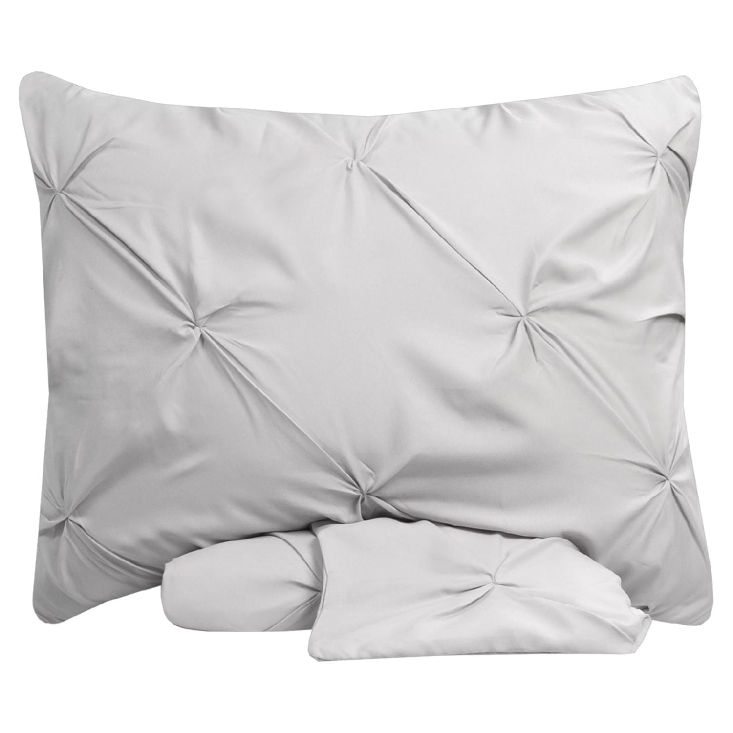 Sweet Home Collection, Luxurious 3 Piece Microfiber Pinch Pleat Pintuck Duvet Cover & Pillow Sham Set - Queen, Silver