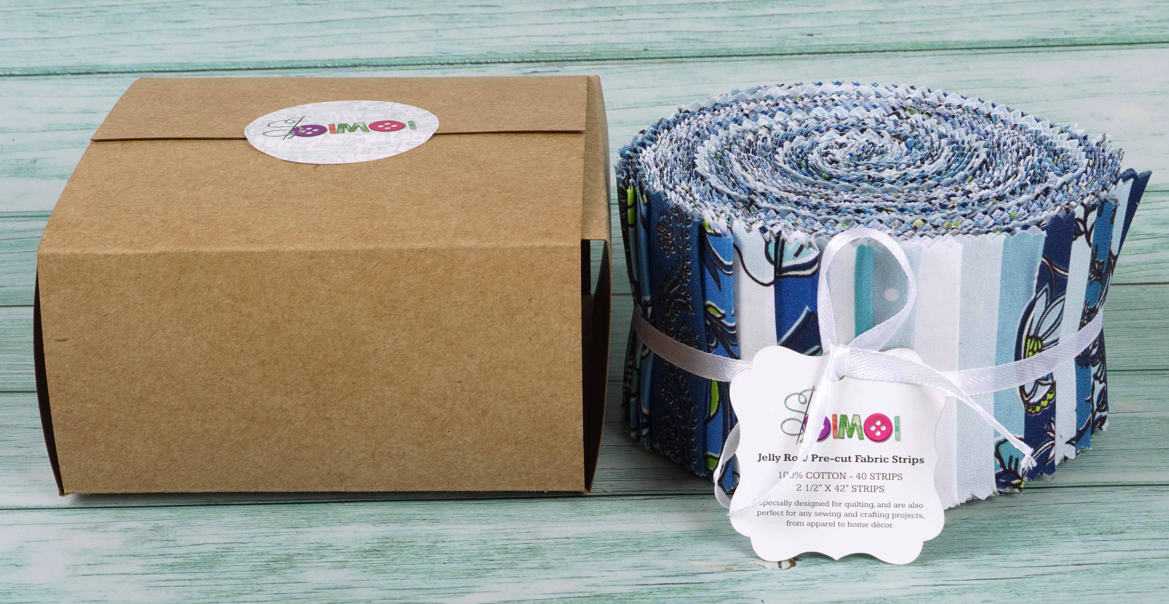 Soimoi 40Pcs Block Print Cotton Precut Fabrics For Quilting Craft Strips 2.5x42inches Jelly Roll - Blue
