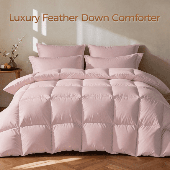 KAKABELL Goose Feather & Down Comforter Twin Size, 3D-Baffle Box Construction, 8 Corner Tabs,Top-Grade White Goose Feather & Down 100% Cotton Cover, Soft & Airy, 68" x 90"