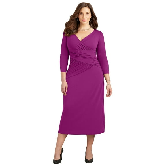 Catherines Women's Plus Size Petite Curvy Collection Draped Midi Dress