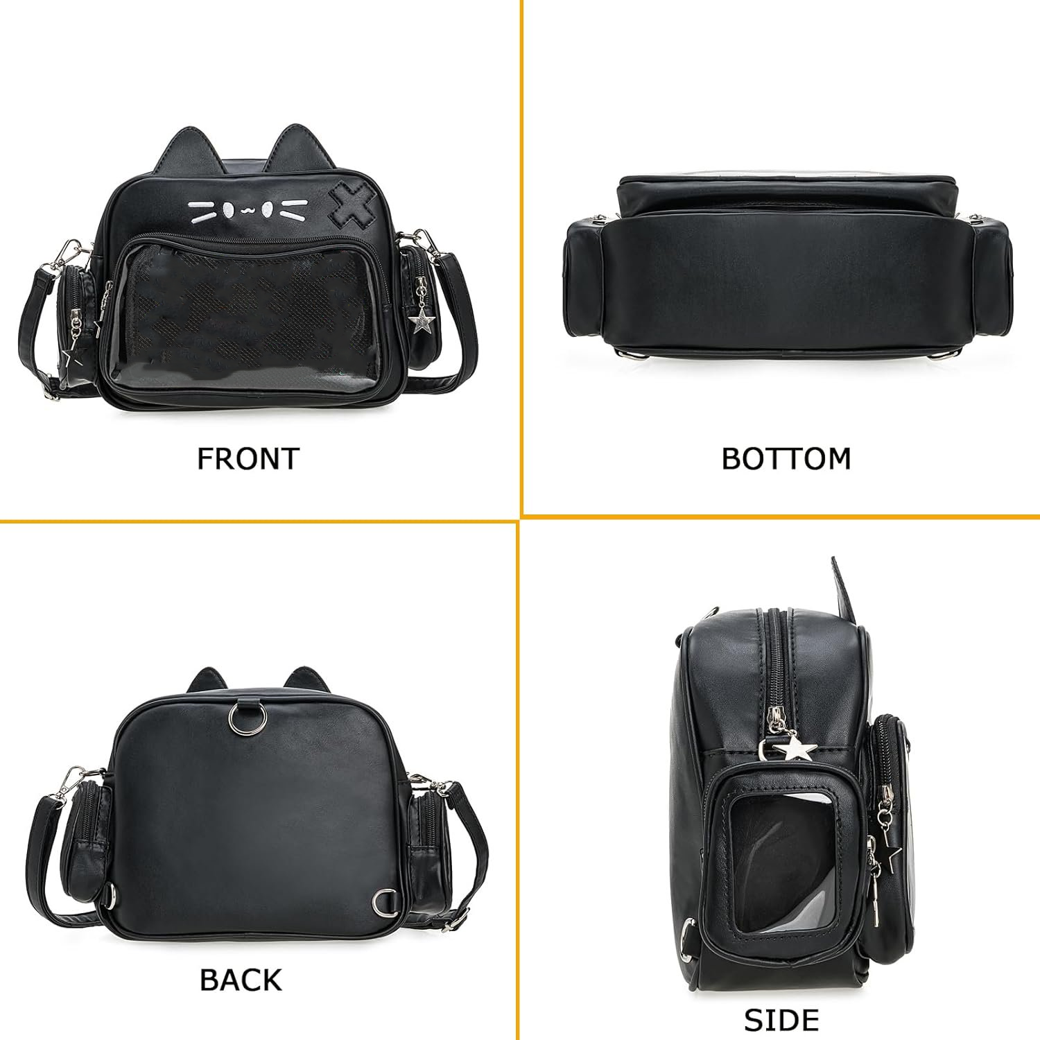 Ita Bag Crossbody Backpack PU Leather Pin Display Kawaii Amazon.com: Cat Ita Bag Pin Display Kawaii Backpack for  main image 4