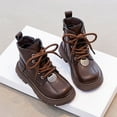 thumbnail image 3 of Boys Girls Winter Ankle Booties Splice Leather Lace up Zipper Platform Riding Booties Fashion Fall Winter Boots Brown 3.5 Big Kids, 3 of 6