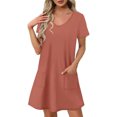 thumbnail image 1 of Vestido Corto de Verano de Moda de Color Sólido Vestido Casual de Cuello en V de Manga Corta, Desgaste Ligero de Poliéster para las Mujeres, Lavado de Manos, 1 of 9