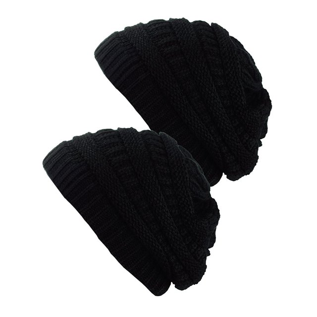 Bonnet Tricoté pour Femmes (2 PACK), Noir/noir