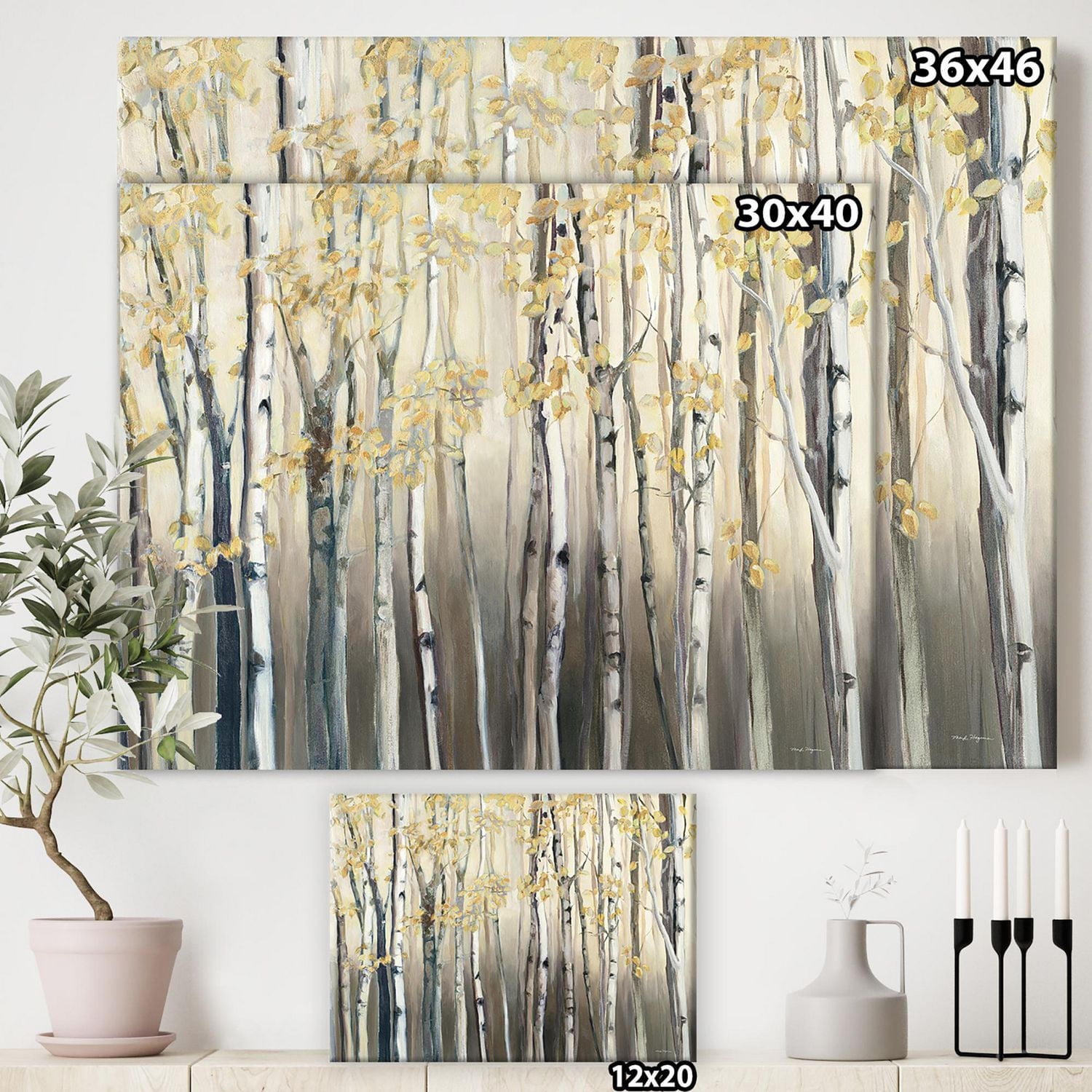 Designart Golden Birch Forest I Canvas Wall Art