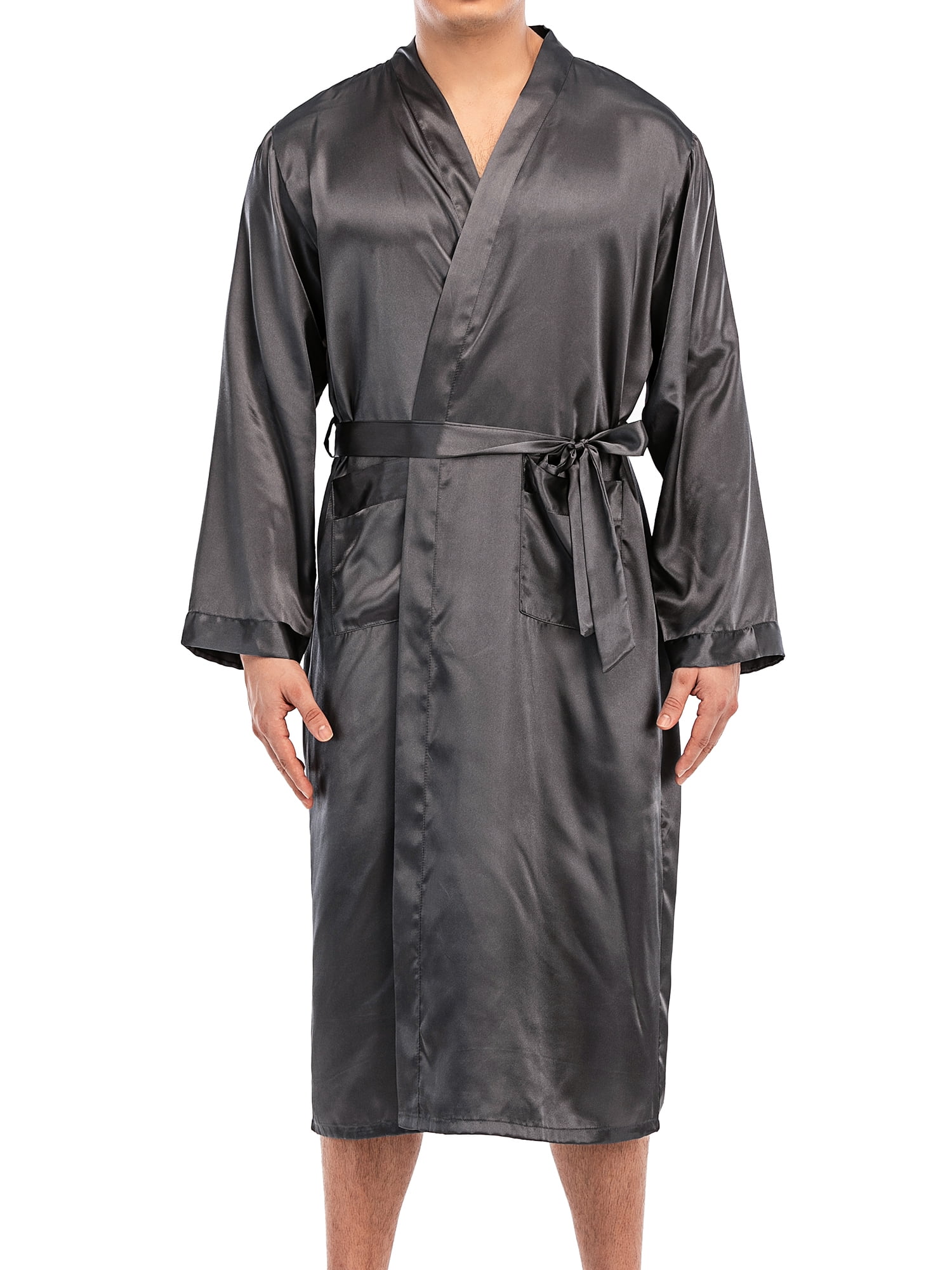 YIMANIE Mens Satin Robe Lightweight Silk Spa Bathrobe with Shorts Nightgown Long Sleeve House Kimono Printed Bathrobe Set