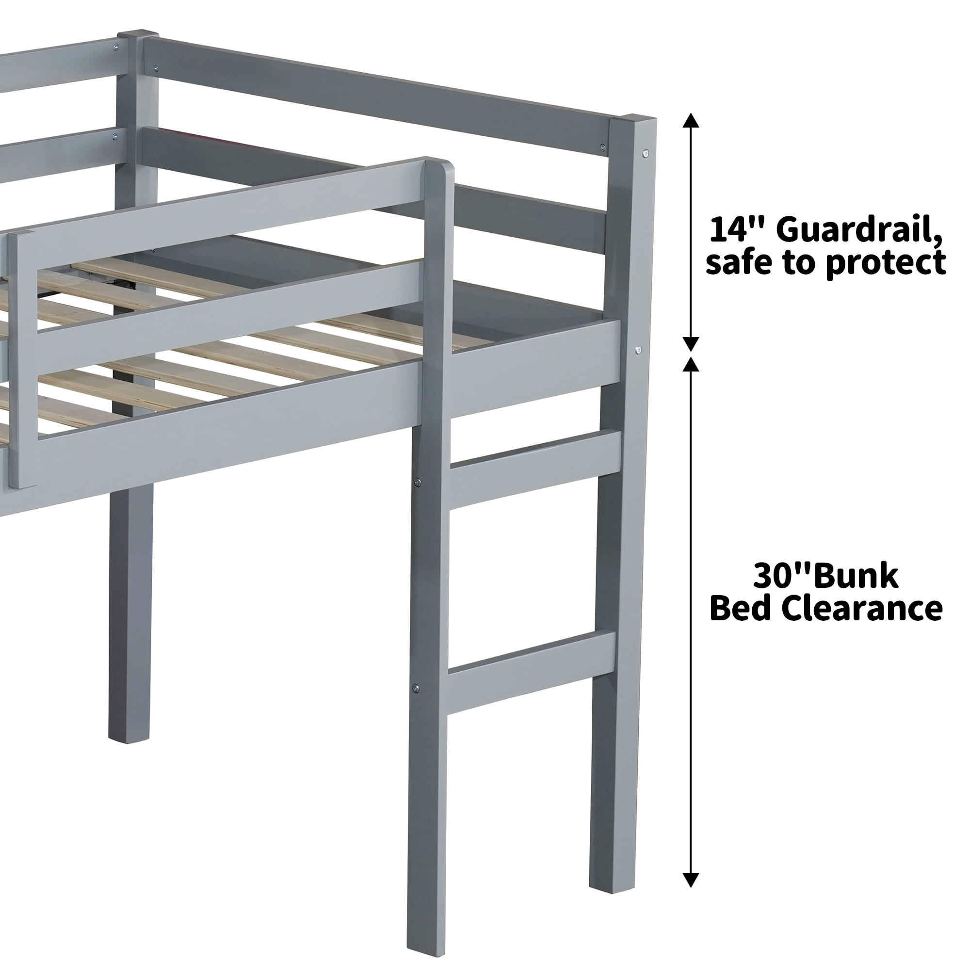 Alvantor Twin Loft Bed for Kids Wooden Bed Frame with Stairs, No Box Spring Needed, Grey