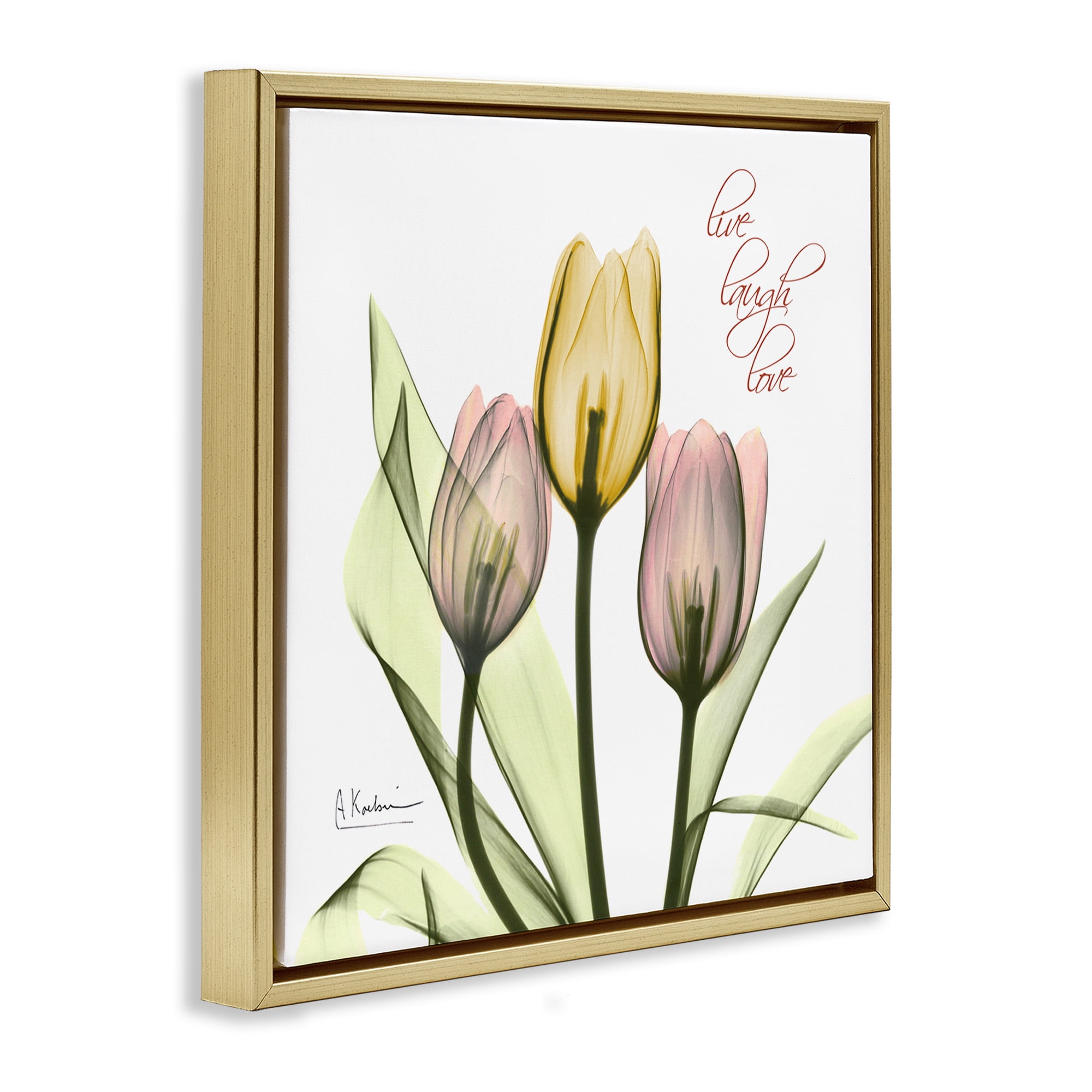Stupell Industries Live Laugh Love Tulips Typography Photography Gold Floater Framed Canvas Art Print Wall Art, 18 x 18