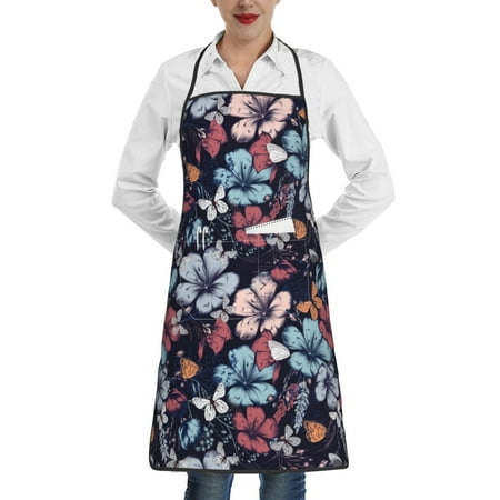 

Lukts Flowers ad Butterflies Pattern Kitchen Apron Waterdrop Resistant Apron with adjustable Aprons for Women and Men with Pockets Cooking Apron