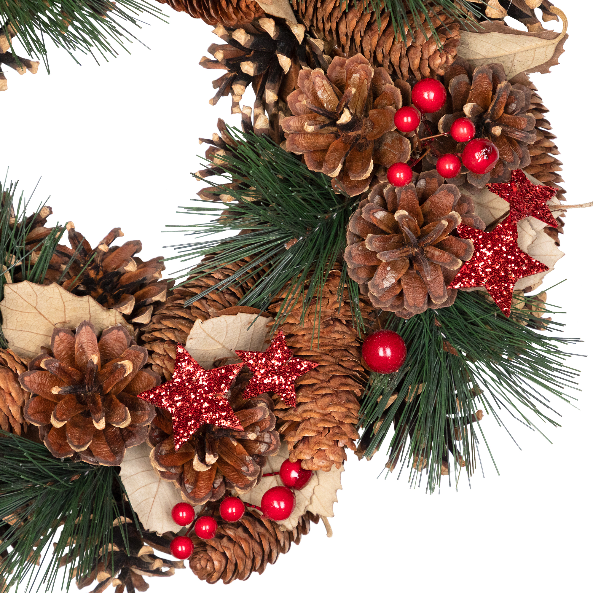 Pinecones and Glittered Stars Small Artificial Christmas Wreath - 13.5" - Unlit