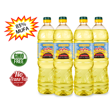 Sunflower Oil China - SUNVELLA FryPure Pressed-Refined Non-GMO High Oleic Sunflower Oil 33.8 FL OZ (Pack of 4)