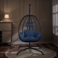 thumbnail image 5 of Gotland Outdoor Hanging Egg Chair with Stand,Patio Wicker Swing Egg Chair Hammock Chair with UV Resistant Cushion,All-Weather 485lbs Capacity for Bedroom,Balcony,Garden,Navy Blue, 5 of 9
