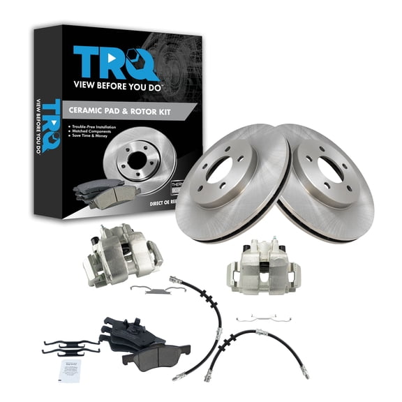 TRQ Front Brake Pad & Rotor Kit Brake Caliper Brake Hose Brake Pads Brake Rotor Ceramic Fits Select 2005-2007 Ford Escape 2005-2006 Mazda Tribute 2007 Mercury Mariner