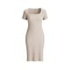 thumbnail image 5 of Vestido de Verano de Manga Corta de Punto de Costillas Midi Slim-Fit con Cuello Francés Clásico Y División Lateral para Mujeres en Colores Versátiles, 5 of 9