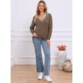 thumbnail image 4 of DARING DIVA V Neck Long Sleeve Knit Striped Pullover Sweater L Brown, 4 of 6