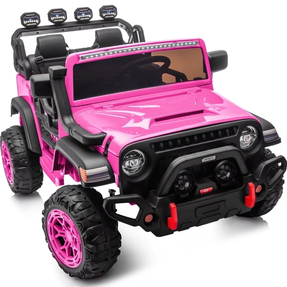 Hikiddo 12V 2 Seater Ride on Truck, Electric Ride on Car Vehicle for Big Kids w/ Remote, Bluetooth - Hot Pink