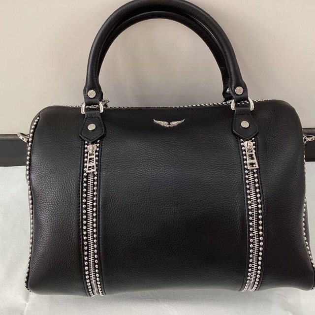 Z@V Nuevo patrón de lichi negro Bolso bandolera de cuero genuino para mujer Bolso tipo cubo