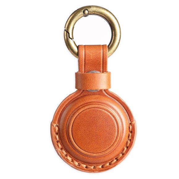 Funda de cuero para AirTag KEEPXYZ, llavero marrón