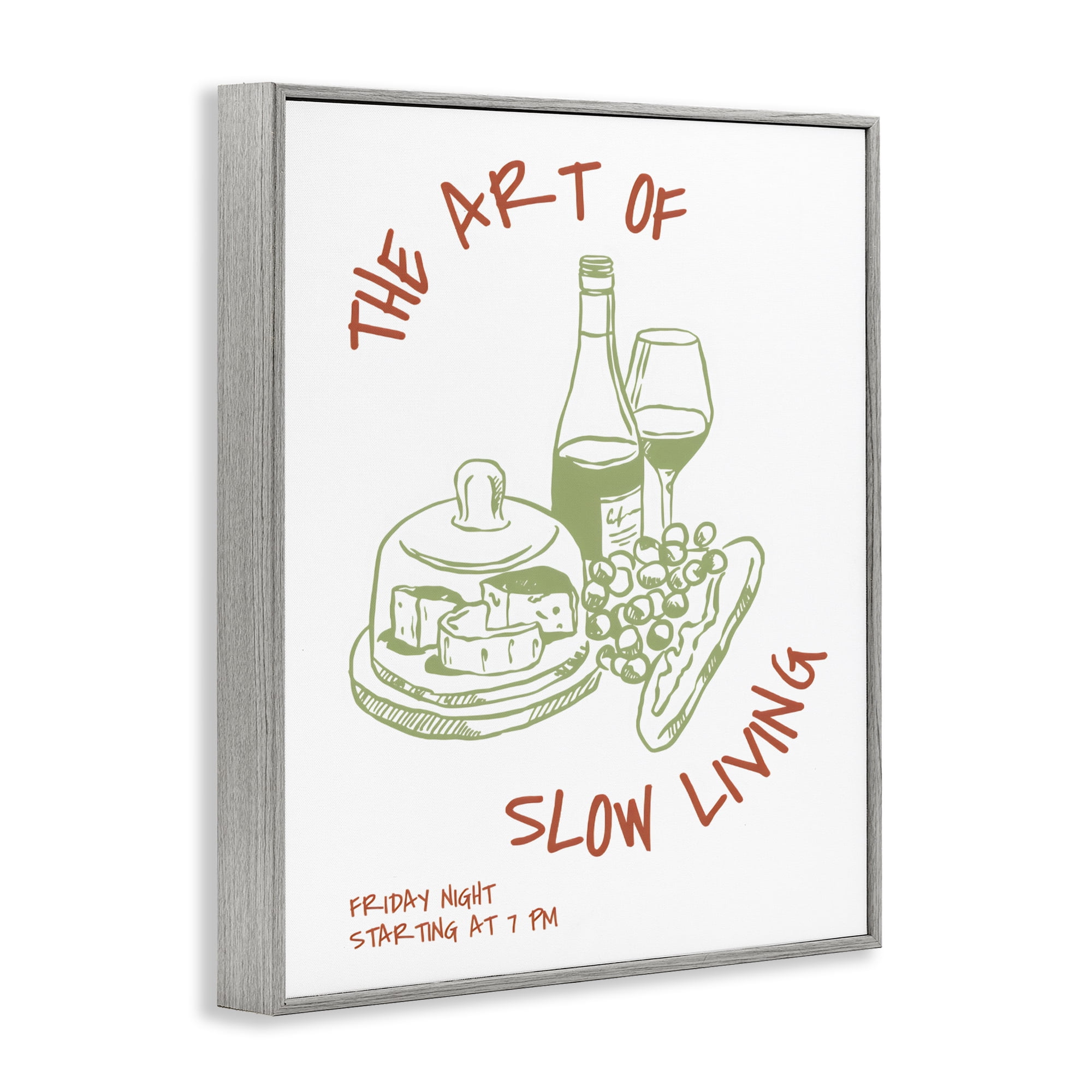 Stupell Industries Slow Living Wine & Cheese Gray Framed Giclee Art, design by The Prints Vibe