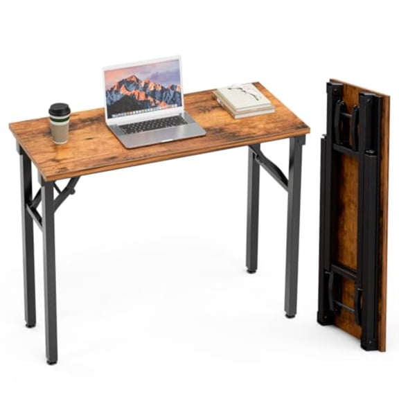 Small Computer Desk Folding Table - 35.8 Foldable Office Desk No Assembly Perfect for Small Spaces in Bedroom Dorm or Apartment Portable Mini Desk or Study Table with Compact Design Brown