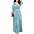 thumbnail image 2 of Women Shiny Long Maxi Dress Cocktail Evening Party Pleated Hem Prom Ball Gown, 2 of 8