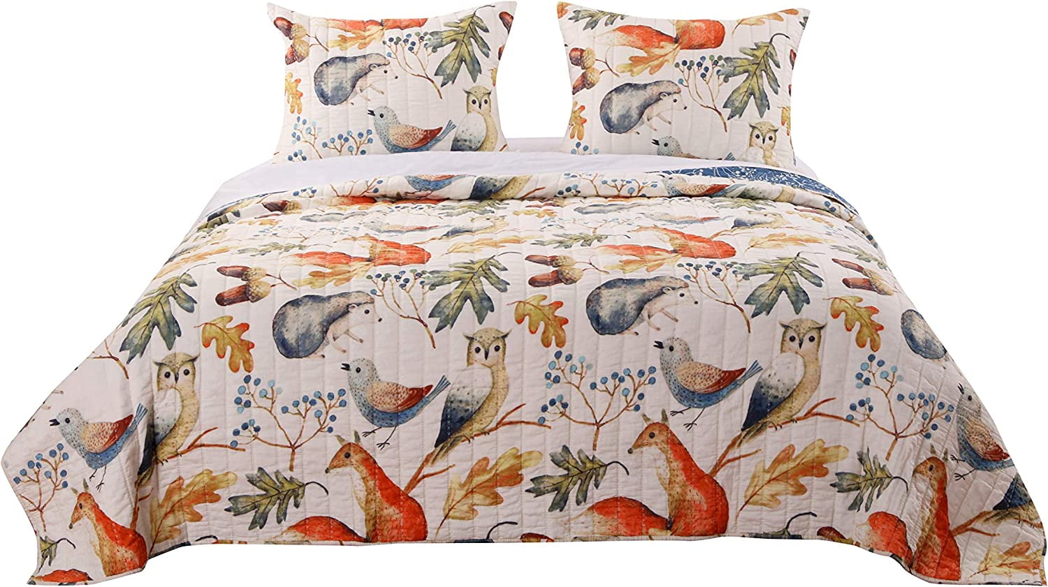 Greenland Home Fashions Willow Woodlands Reversible Quilt Set, Natural, 3-Piece King/Cal King