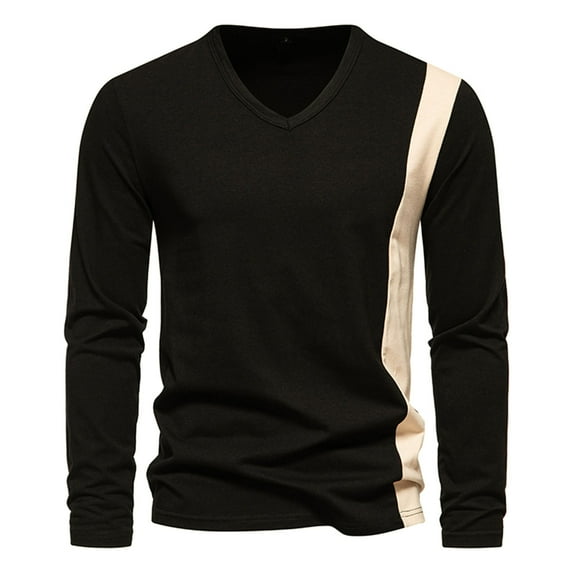 VSSSJ Men's British Stylish Shirts Regular Fit Color Block Patchwork Long Sleeve Pullover Tops Fashion Casual Stretchy Bottoming Shirt Black02 L
