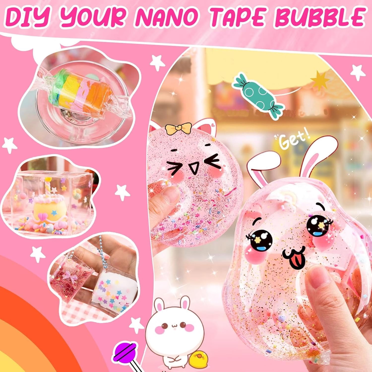 Arcticwind 63Pcs Nano Tape Bubble Kit, Nano Double Sided Adhesive Tape Bubbles,Nano Tape Toys Kit for DIY Party Activities Toys