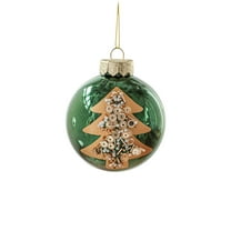 Christmas Ball Ornament Green Glossy with Gold Glitter, High End Electroplated Hand Painted Tree Decoration(B)
